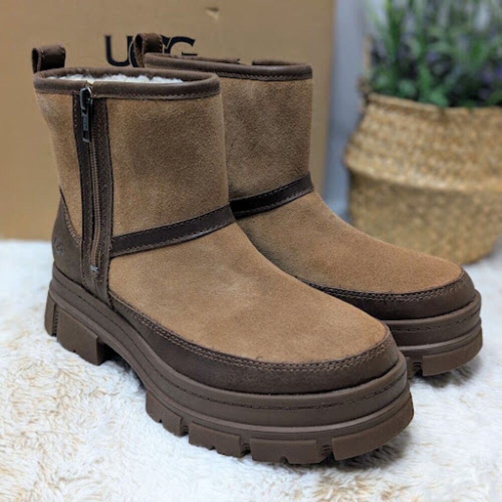 UGG Chestnut Ashton Zip Plush Lined Waterproof Leather Boots Women's 8.5 NIB